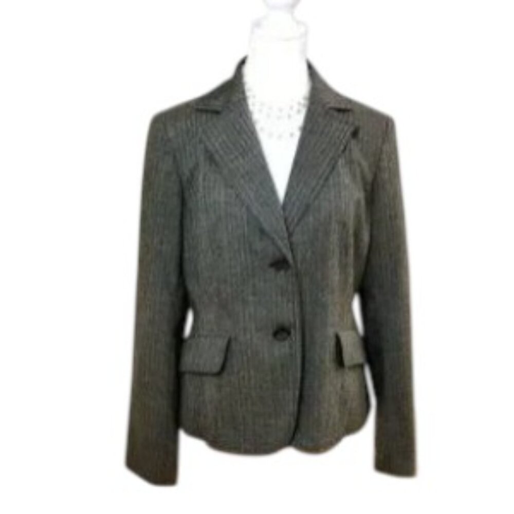 Evan Picone Blazer Herringbone Gray Two Button Close (8)